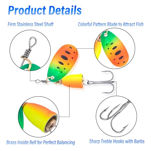 Dr.Fish Inline Fishing Spinner Kit 1/4oz, Freshwater Fishing Lures Bell Spinnerbait French Blade Trout Bass Walleye Lures - color: Mixed, size: 1/4oz-5 Pieces