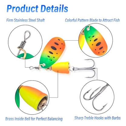 Dr.Fish Inline Fishing Spinner Kit 1/4oz, Freshwater Fishing Lures Bell Spinnerbait French Blade Trout Bass Walleye Lures - color: Mixed, size: 1/4oz-7 Pieces with Box