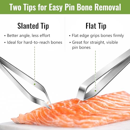 Fish Pin Bone Pliers & Tweezers Set – Serrated Jaw Plier with Flat & Slant Tweezers, Rust-Resistant Deboning Tools for Salmon, Trout & Seafood