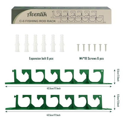 Aventik Horizontal Fishing Rod Holder for Garage Wall or Ceiling Mounted Fishing Pole Holder Holds 6 Rods or Combos, Fishing Rod Rack for Wall, Fishing Rod Storage Organizer (2 Pack Green) - style: 2 Pack Green