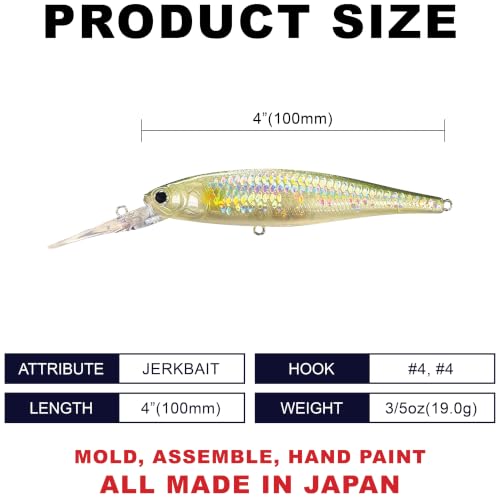 LUCKY CRAFT Pointer 100DD-S, Saltwater Surf Fishing Lures, Jerkbait, Halibut, Surf Perch, Calico Bass, White Seabass, Striped Bass, Sinking, Fishing Gear - color: 829 MS Ghost Ayu