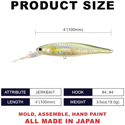 LUCKY CRAFT Pointer 100DD-S, Saltwater Surf Fishing Lures, Jerkbait, Halibut, Surf Perch, Calico Bass, White Seabass, Striped Bass, Sinking, Fishing Gear - color: 829 MS Ghost Ayu