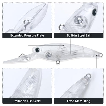 30pcs Fishing Lures Blank Kit DIY Unpainted Crankbait Hard Baits | Unpainted Fishing Lures Whopper Plopper Blank Kit for Bass Trout Perch Panfish Salmon Topwater Lure Freshwater Saltwater
