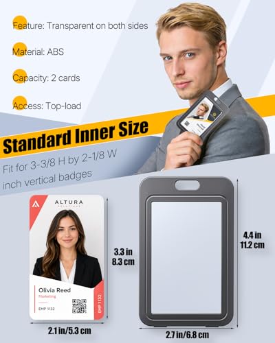 Uniclife 3 Pack Vertical Badge Holders for Office School IDs | Hard plastic vertical holder with double-sided clear windows protects IDs, credit cards and proximity key cards. - color: Black-01, size: 3 Pack