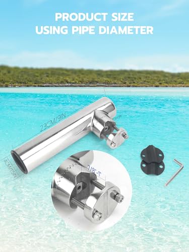 2-Pack Stainless Steel Fishing Rod Holders | 32-Angle Adjustable Clamp-On Rail Mount | Fits 7/8"-1" Rails for Boat, Yacht, RV & Truck | Marine-Grade Anti-Corrosion with Rubber Protector