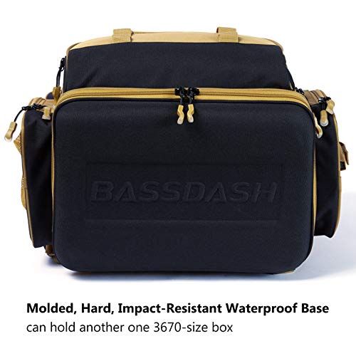 BASSDASH Fishing Tackle Backpack Water Resistant Tactical Bag Soft Tackle Box with Rod Holder and Protective Rain Cover - color: British Khaki Backpack [3670] With 4 Trays