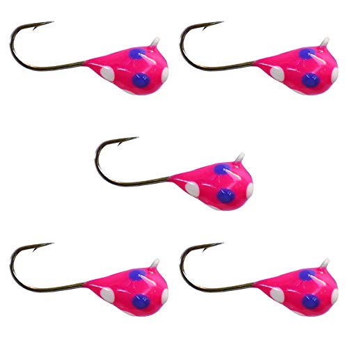 WONDERBREAD Glow Paint D-Style Tungsten JIGS (5-Pack) - color: Pink White Purple Glow Spot, size: 4mm - #10 Hook