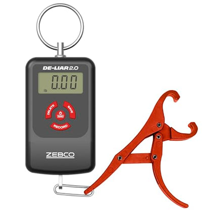 Zebco De-Liar 2.0 Digital Fish Scale, 50-Pounds/23-Kilograms Capacity, Compact Design, Durable Construction, Non-Puncturing Clamp-Style Lip Grip, Black/Red