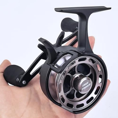 Ice Fishing Reels 3.2:1 Gear Ratio Ultra Smooth 3+1Ball Bearings Strength CNC-machined Aluminum Inline Ice Fishing Reel with Left/Right Hand Retrieve - color: Black-Left Hand Retreive