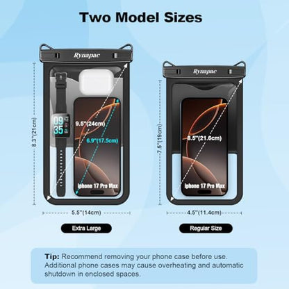 Rynapac Large Waterproof Phone Pouch [Up to 10"] - 2 Pack IPX8 Waterproof Phone Case for iPhone 17 16 15 Pro Max Galaxy S26 Ultra, Touchscreen & Underwater Photography, Beach Cruise Essentials 2026 - color: [Black + Blue] Large Waterproof Phone Pouch, siz