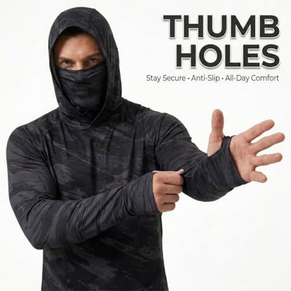 5 Pack Men's Camouflage Long Sleeve Hooded Shirt with Balaclava Face Mask,Sun Protection Fishing Hunting Rash Guard - color: 5color B Set, size: Small
