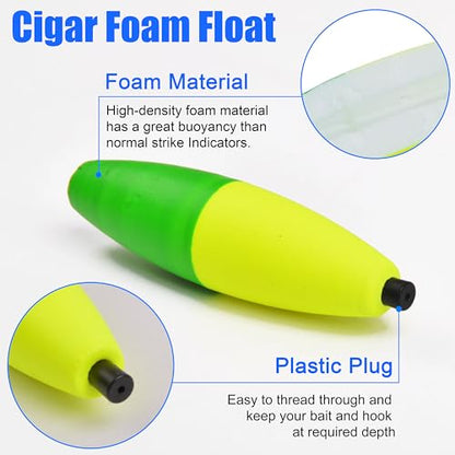 SILANON Peg Floats Fishing Bobbers,Foam Cigar Fishing Floats Bobbers Catfish Floats Slip Fishing Cork Bobbers with Pipe Plug for Catfish Santee Rig Freshwater Saltwater Fishing - size: 2 inch, style: Yellow-Green-30pcs
