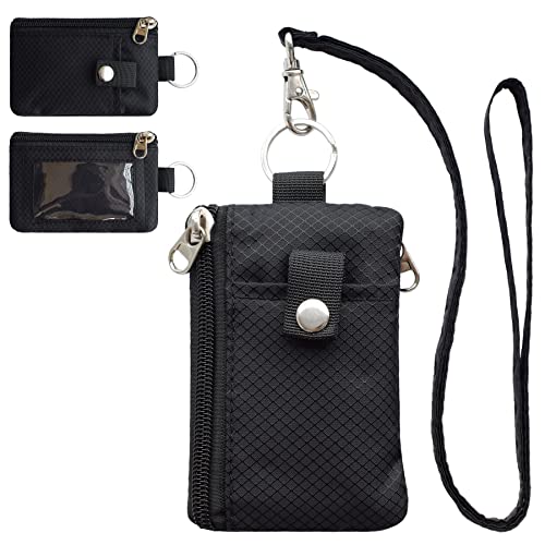 CHENSPRX Minimalist RFID Blocking Small Wallet with ID Window,WaterResistant Zip Id Case Wallet with Lanyard Keychain for Cards,Cash,Travel,Women,Men - color: Black