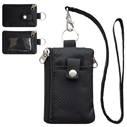 CHENSPRX Minimalist RFID Blocking Small Wallet with ID Window,WaterResistant Zip Id Case Wallet with Lanyard Keychain for Cards,Cash,Travel,Women,Men - color: Black