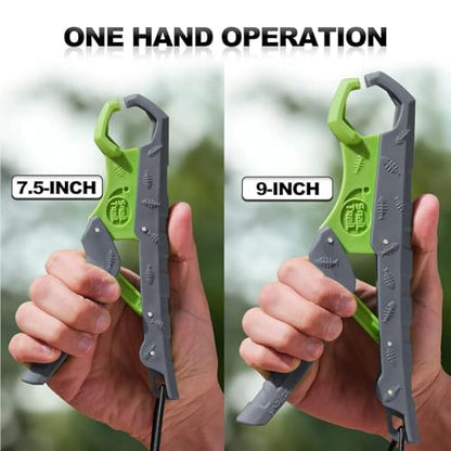 SNAIL TRAIL 7.5'' Floating Fish Gripper, Fishing Grabber | Catfish Mouth Pliers, Caught Bass Holder, Fish Scale Hook Clamp, Saltwater Lip Grip Tool with Lanyard, Gifts for Men - color: Gray-green