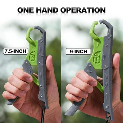 SNAIL TRAIL 7.5'' Floating Fish Gripper, Fishing Grabber | Catfish Mouth Pliers, Caught Bass Holder, Fish Scale Hook Clamp, Saltwater Lip Grip Tool with Lanyard, Gifts for Men - color: Gray-green