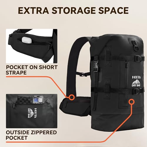 HEETA Dry Bags Waterproof Backpack 40L for Men & Women, Roll Top Heavy Duty Cushioned Hiking Backpack for Kayaking Boating Paddle Boarding Fishing Travel Camping Beach Vacation Cruise Ship Essentials - color: Black