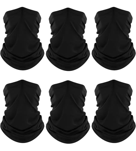 Fuinloth Neck Gaiter, 6 Pack Cooling UV Protection Bandana Face Mask Gator | Breathable Sweat Wicking, UPF 50, Sun Wind Dust Shield, Quick Dry & Washable, 95% Polyester 5% Spandex - color: 6 Black