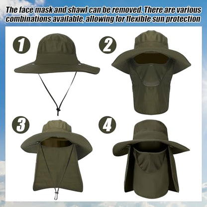 4 Pack Sun Hats for Men Women UPF 50+ Wide Brim Fishing Bucket Hat Summer Outdoor UV Protection Adjustable Neck Flap - color: Light Gray, Gray, Blue, Green