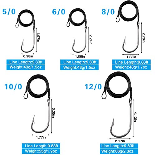 Fishing Shark Rig,2pcs Surf Fishing Leader Rigs with Tuna Shark Hooks Stainless Steel Cable Leader Wire Rig Deep Sea Fishing Hooks Big Game Leader Rig for Shark Tuna Toothy - size: 8/0-2Packs