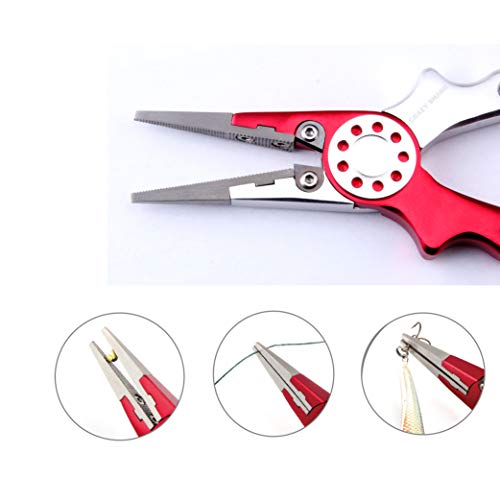 Professional Saltwater/Fresh Water Aluminum Fishing Pliers Tungsten Carbide Cutters Hook Remover with Sheath and Lanyard - color: Red
