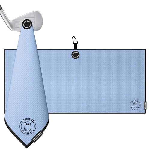 Ghost Golf Magnetic Towel (Caddie) - Premium Ultra-Absorbent Microfiber Golf Towel with Magnet for Golf Carts or Clubs - 18" x 40" Golfing Gear - Waffle Weave Pattern (Carolina Blue) - color: Carolina Blue