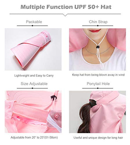 Women Wide Brim Face Mask Sun Hat Detachable Neck Face Flap Ponytail UV Protection Visor Hat Garden Fishing Hiking - color: A4-shun005-navy