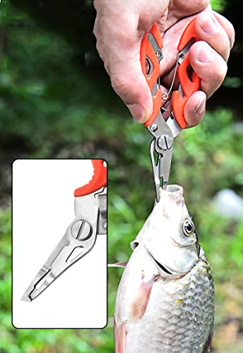 Fishing Pliers Stainless Steel Fish Hook Remover, Saltwater Resistant Fishing Braid Scissors Braided Line Cutter, Split Ring Opener Fishing Tools (5in-3pcs)