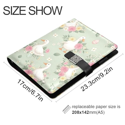 Easter Ducks Flowers Eggs Leaves A5 PU Leather Refillable Binder,Business Notebook Travel Planner with Expandable Pockets,6-Ring,Pen Storage & Easy-Clean Surface for Daily Use - color: Easter Ducks Flowers Eggs Leaves