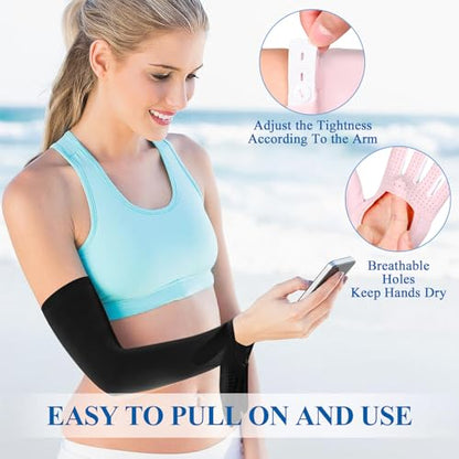 2 Pairs UV Protection Gloves Full Arm Sunblock Gloves with Ventilation Holes, Summer Sun Protection Gloves for Driving - color: 2 Black