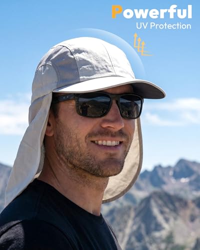 Mens Sun Hat with Breathable Mesh Sun Hats for Men Sun Protection Fishing Hat with Neck Flap for Hiking Cycling - color: Light Grey