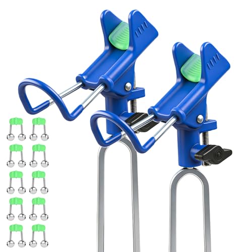 Fishing Rod Holder for Ground, 2/4pcs Fishing Pole Holders for Ground, Bank Fishing Rod Holder with 360° Adjustable Extra Long Drill Stake Rod Stand for Catfish, Beach, Shore and Mud, Men's Gift - color: Blue -2 Pack and Bells