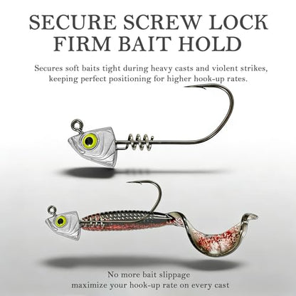 Screw Lock Swimbait Jig Heads 15 Pack, 3D Chartreuse Eyes & Sharp Hooks, Lead Fishing Jigheads for Bass Fishing, 1/8oz, 3/16oz, 1/4oz, 3/8oz - size: 3/16oz-15Pcs