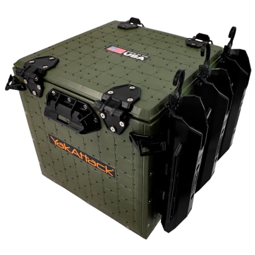 YakAttack BlackPak Pro Kayak Fishing Crate - Ranger Green | 13" x 13" Riggable Kayak Gear Storage System with Hinged Lid, GridLoc Mount Panels & 3 TetherTube Rod Holders | Lightweight Tankwell Crate - color: Ranger Green, size: 13"x13"x13"