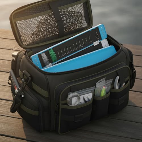 Durable PP Plastic Fishing Tackle Box with Copper Wire Spools for Hook and Leader Line Storage - size: 17.72 x 3.54 x 1.57 in