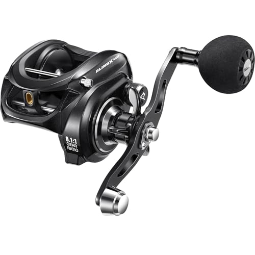Piscifun Alinox 400 Baitcaster Fishing Reel, 38Lbs Max Drag Aluminum Alloy Frame Baitcasting Reel, Available in 6.6:1/8.1:1 Gear Ratio, Freshwater and Saltwater Low Profile Casting Reel for Musky - color: Black - 8.1:1, style: Left Hand Retrieve