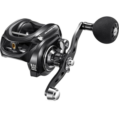 Piscifun Alinox 400 Baitcaster Fishing Reel, 38Lbs Max Drag Aluminum Alloy Frame Baitcasting Reel, Available in 6.6:1/8.1:1 Gear Ratio, Freshwater and Saltwater Low Profile Casting Reel for Musky - color: Black - 8.1:1, style: Left Hand Retrieve
