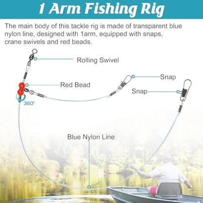 Fishing Leader Rigs Saltwater Tackle Rigs with Swivels Snaps, High Strength Wire Leaders Rigging Surf Fishing Gear Equipment for Lures Bait Hooks Catfish Walleye - color: Blue Nylon Leader, size: 24PCS, style: 1 Arm