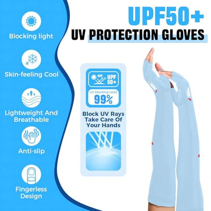 UV Protection Gloves - Non Slip Sunblock Gloves for Summer Outdoor Fishing & Driving - color: Light Blue White