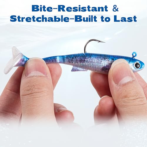 6PCS Soft Plastic Fishing Lures - 3.5in Swim Baits for Bass Pre-Rigged Jig Heads Walleye Fishing Lures with Paddle Tail Swimbaits for Bass Fishing Fishing Soft Plastic Lure Kit - color: Bule
