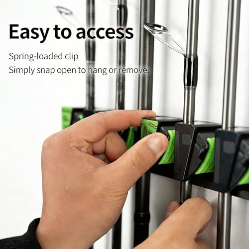 BOROLA Expandable Wall Mounted Fishing Rod Rack, 3-Slot Horizontal/Vertical Rod Holder with Spring Clamps & Soft Rubber Pads, No-Drill or Screw Mount Storage Organizer for All Fishing Poles