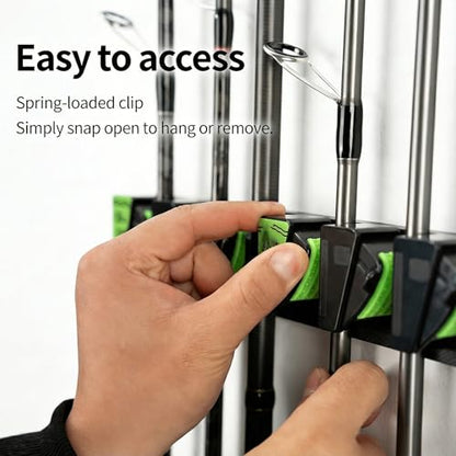 BOROLA Expandable Wall Mounted Fishing Rod Rack, 3-Slot Horizontal/Vertical Rod Holder with Spring Clamps & Soft Rubber Pads, No-Drill or Screw Mount Storage Organizer for All Fishing Poles