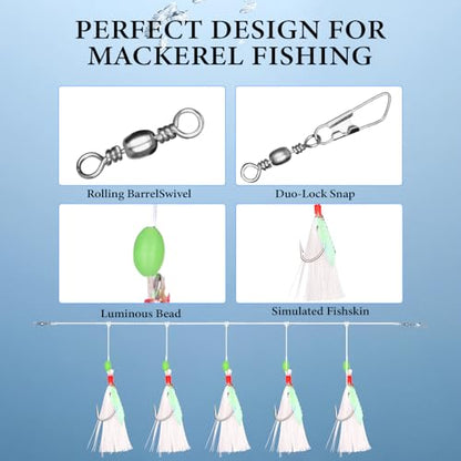 Sabikirigs Set Bait Rigs Saltwater Bait Saltwater Fish Skin Feather Hooks Salt Water Fishing Bait Rigs for Freshwater