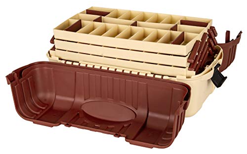 Flambeau Outdoors 2059 Hip Roof 7-Tray Fishing Tackle Box - Large Portable All-Weather Fishing Lure Organizer, 61 Compartments, Beige/Terracota Brown