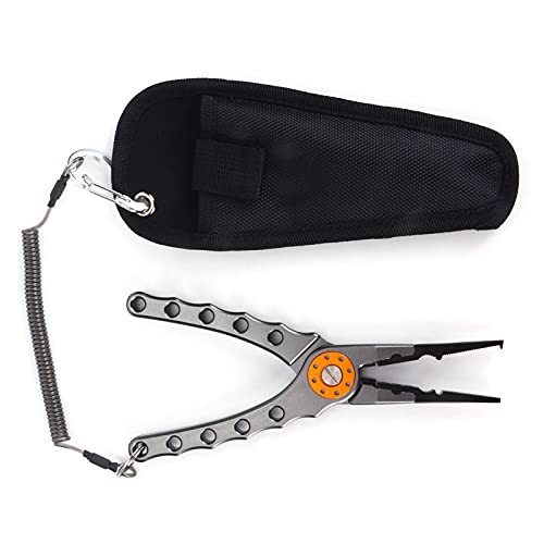 Fishing Pliers, Premium Stainless Steel Jaw with Anodized Aluminum Handle for Hook Removal Line Cutting and Split Ring Opening Saltwater Freshwater Anglers Grey 7.9 Inch - color: Grey