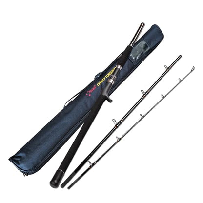 Portable Saltwater Offshore Heavy 3-Piece Travel Graphite Baitcasting Fishing Poles Casting Boat Jigging Trolling Conventional Rods with Rod Case Bag (6'/7'/8') - size: 8'