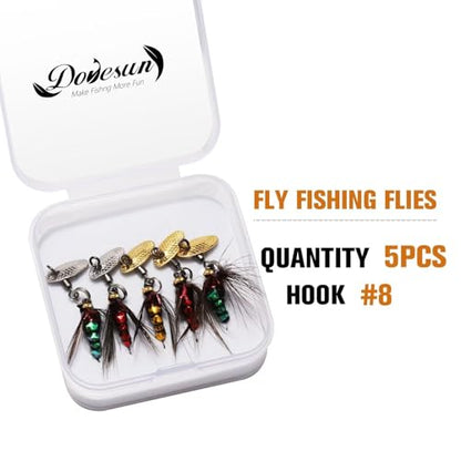 Dovesun Fly Fishing Lures Fly Fishing Flies Wet Fishing Flies Fishing Lures Fishing Spinner for Bass Sunfish Pike Trout 5PCS/10PCS - color: Fly-5pcs, size: Size8#