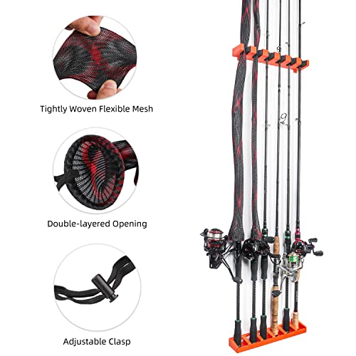 RUNCL Fishing Rod Holder, Rod Sleeve, and Rod Strap Kit, Wall Mounted Vertical Fishing Rod Rack, Fishing Pole Holders Hold Up to 6 5-11mm Rods, Fishing Rod Storage Combo Set - color: A: 2 Set Orange