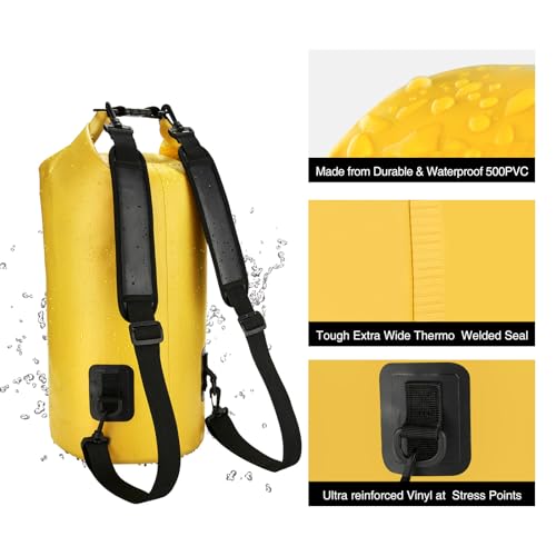 Piscifun Dry Bag, Waterproof Floating Backpack 10L/20L/30L/40L with Waterproof Phone Case for Boating, Kayaking, Fishing - color: Yellow, style: 40l