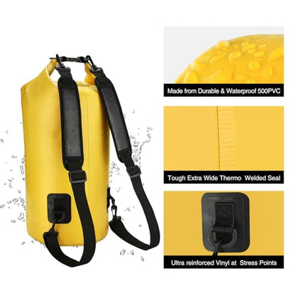 Piscifun Dry Bag, Waterproof Floating Backpack 10L/20L/30L/40L with Waterproof Phone Case for Boating, Kayaking, Fishing - color: Yellow, style: 40l